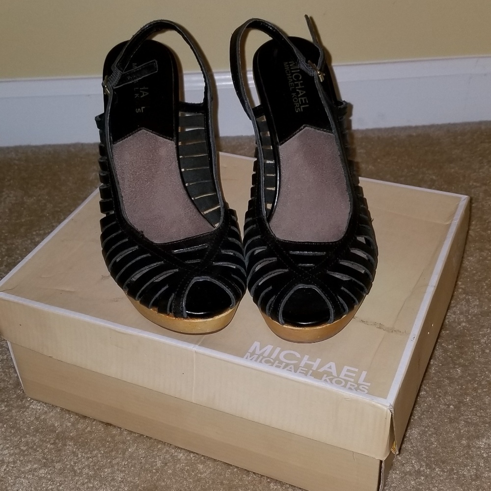 Black leather strap heels